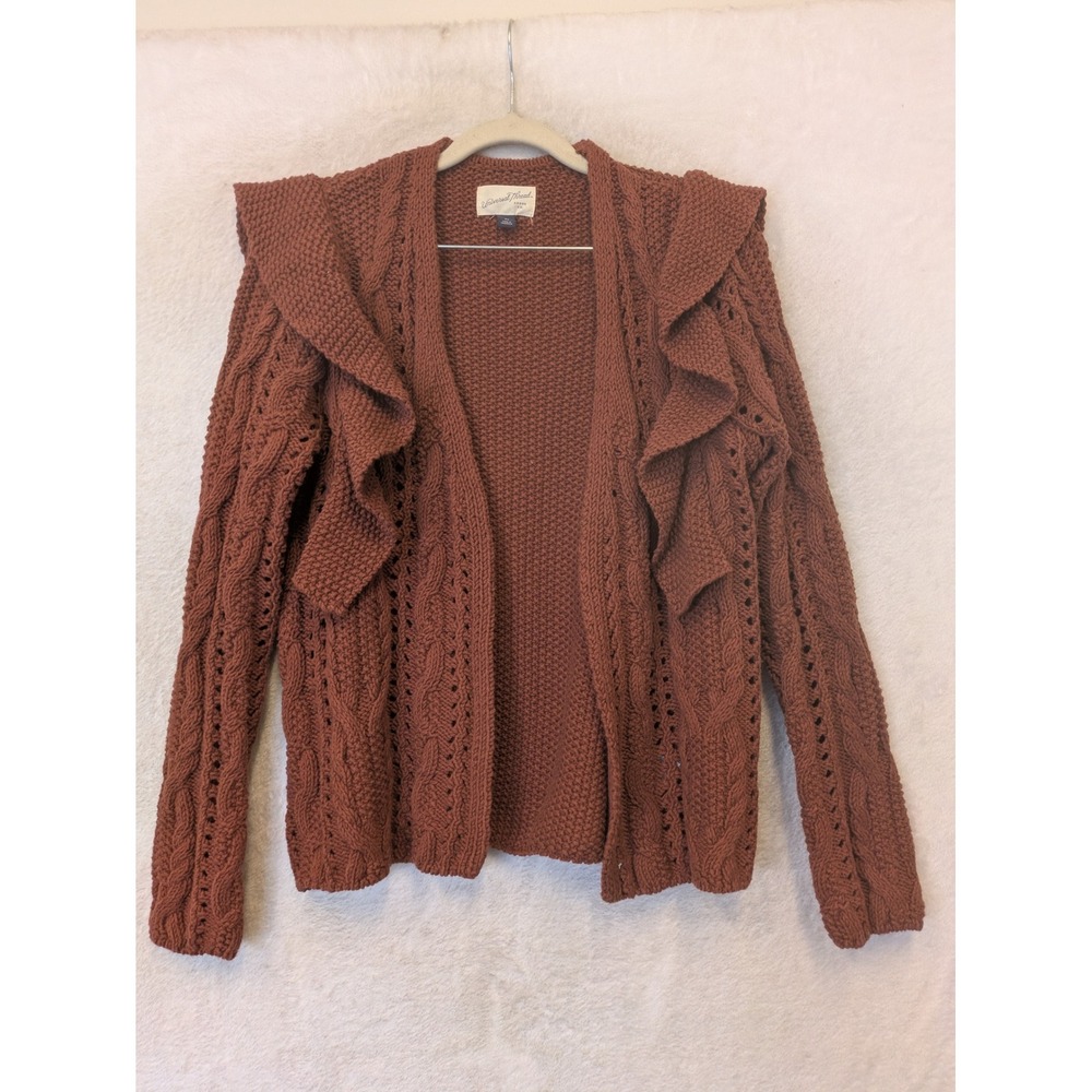 Universal Thread Cardigan Women's XS Brown Ruffle Cable Knit Open Front Sweater